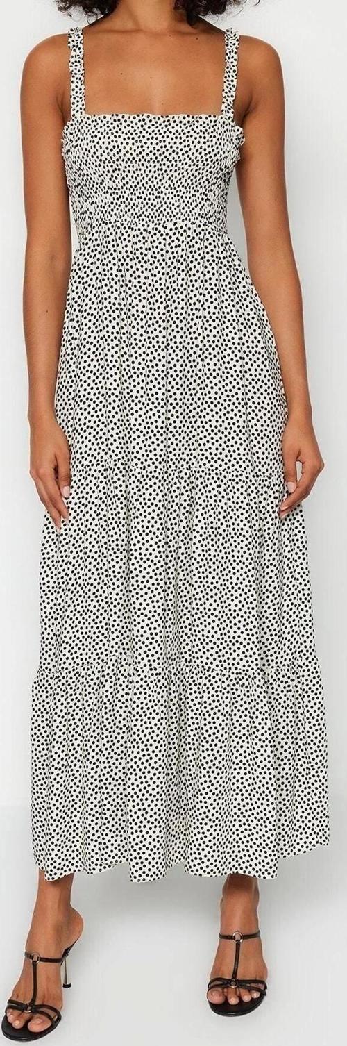 Moda Rahat Casual Günlük Shally Dokuma Kare Yaka Askılı Kol Shift Midi Boy Elbise