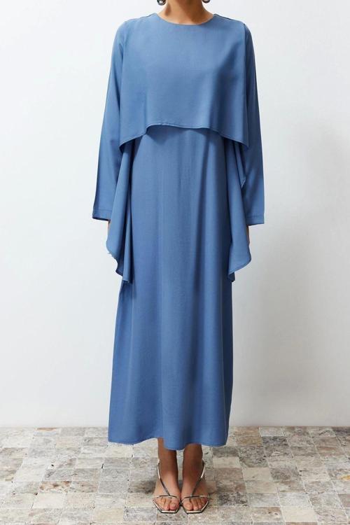 Moda Regular Casual Günlük Terryviskon Dokuma Bisiklet Yaka Uzun Kol Basic Maxi Boy Tesettür Elbise