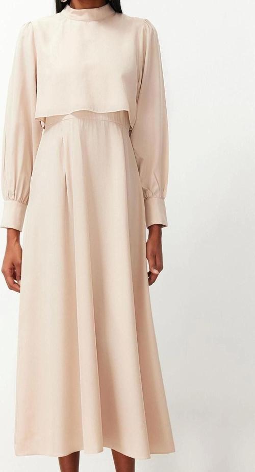 Moda Regular Casual Günlük Terryviskon Dokuma Dik Yaka Uzun Kol A-Line Maxi Boy Tesettür Elbise