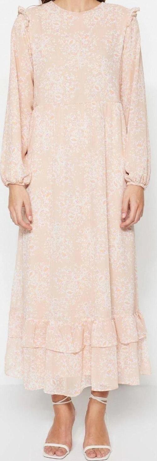 Moda Regular Casual Günlük Şifon Dokuma Bisiklet Yaka Uzun Kol A-Line Maxi Boy Tesettür Elbise