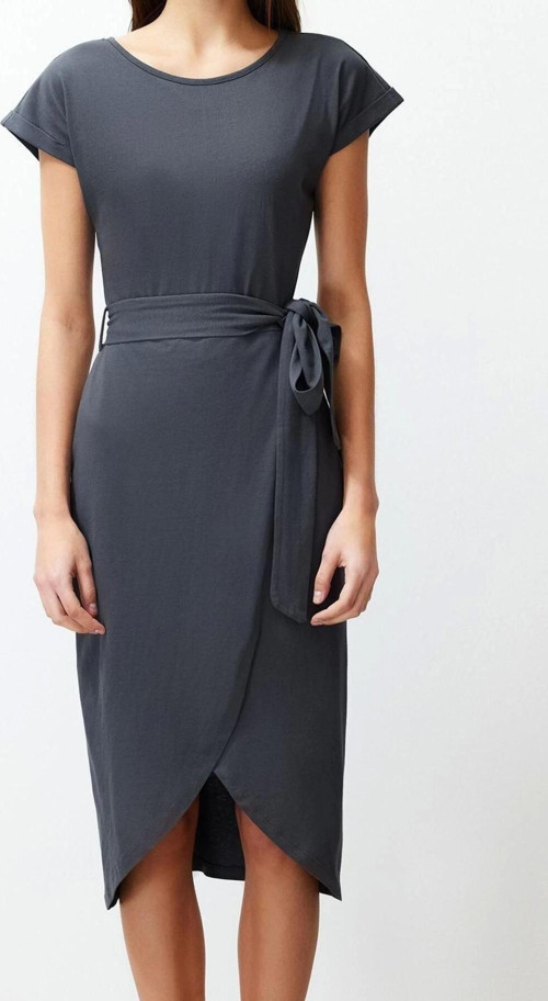 Moda Fit Mezuniyet Balo Finike Dokuma Asimetrik Yaka Kısa Kol Bodycone Midi Boy Elbise