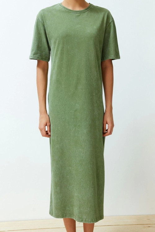 Moda Rahat Günlük 20 1 Penye Süprem Örme Bisiklet Yaka Kısa Kol T-Shirt Elbise Midi Boy Elbise