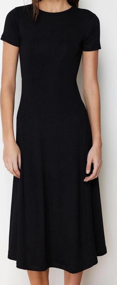 Moda Regular Casual Günlük Ribana Kaşkorse Örme Bisiklet Yaka Kısa Kol Skater Maxi Boy Elbise