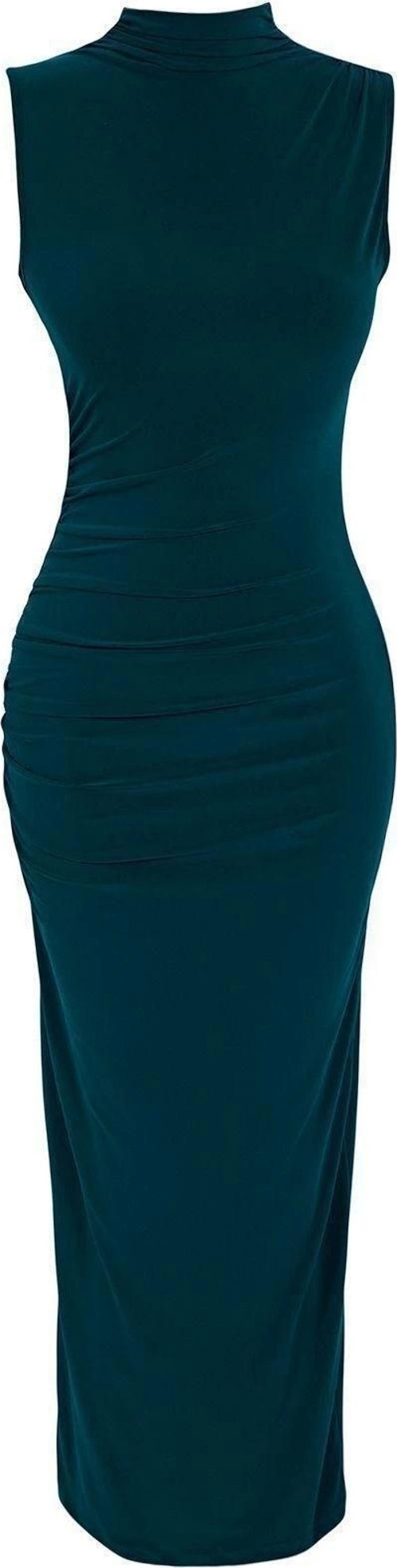 Moda Slim Casual Günlük Kalın Sandy Örme Dik Yaka Kolsuz Kol Bodycone Maxi Boy Elbise