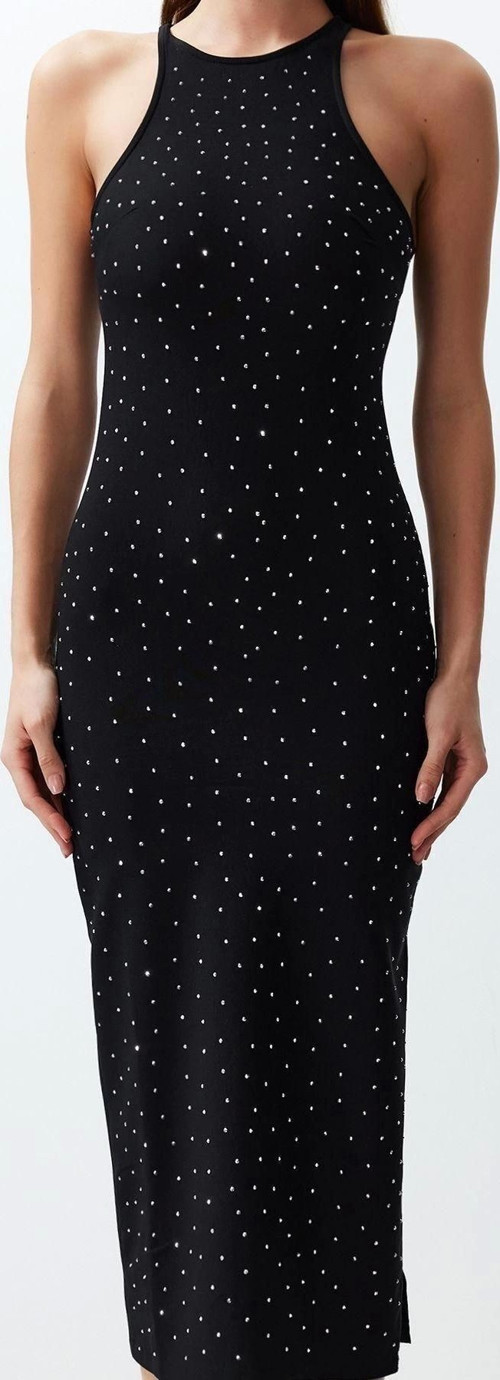 Moda Fit Mezuniyet Balo Finike Dokuma Bisiklet Yaka Kolsuz Kol Bodycone Midi Boy Elbise
