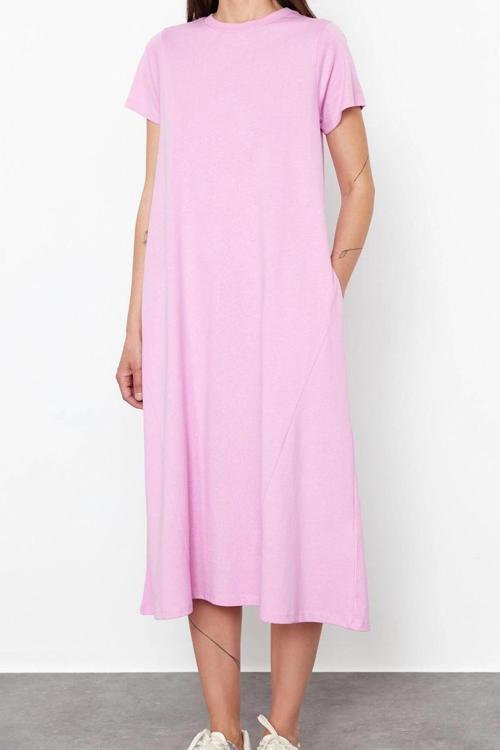 Moda Regular Günlük 20 1 Penye Süprem Örme Bisiklet Yaka Kısa Kol T-Shirt Elbise Midi Boy Elbise