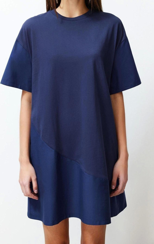 Moda Regular Günlük 20 1 Penye Süprem Örme Bisiklet Yaka Kısa Kol T-Shirt Elbise Midi Boy Elbise