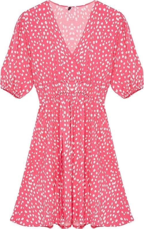 Moda Regular Casual Günlük Shally Dokuma Kruvaze Kısa Kol Skater Mini Boy Elbise