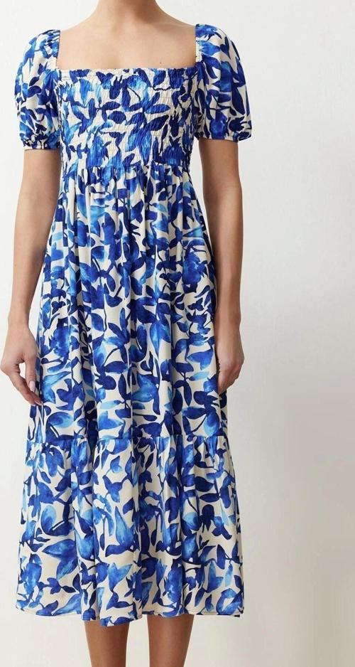 Moda Regular Casual Günlük Shally Dokuma Kare Yaka Kısa Kol Skater Midi Boy Elbise