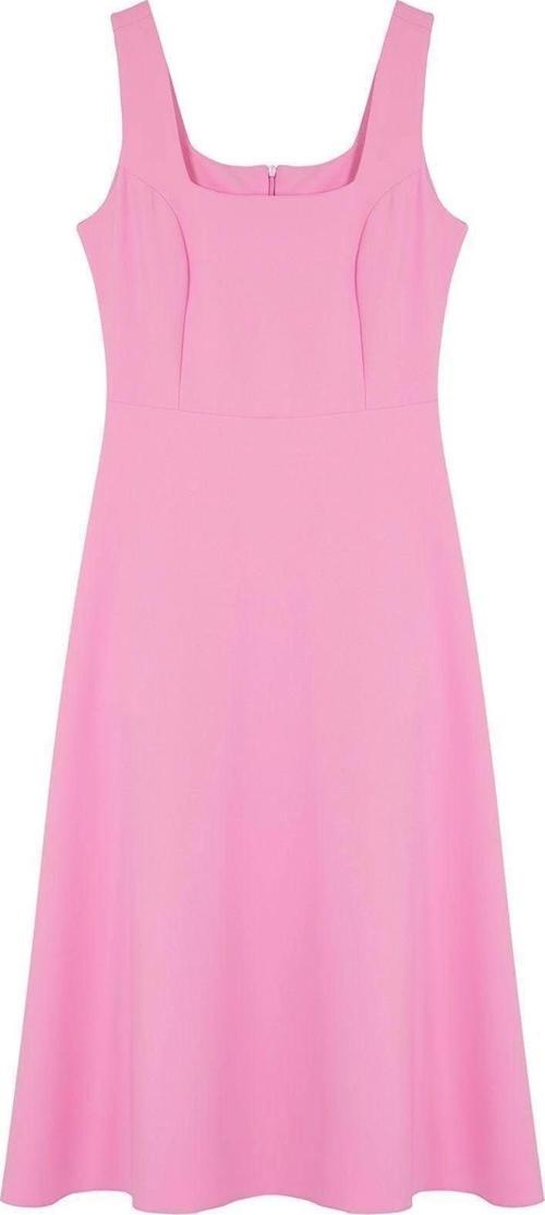 Moda Regular Gündüz Gece Finike Dokuma Kare Yaka Askılı Kol Skater Midi Boy Elbise