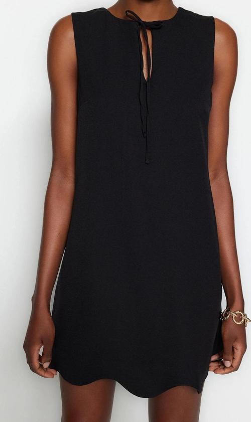 Moda Regular Business Finike Dokuma Bisiklet Yaka Kolsuz Kol Shift Mini Boy Elbise