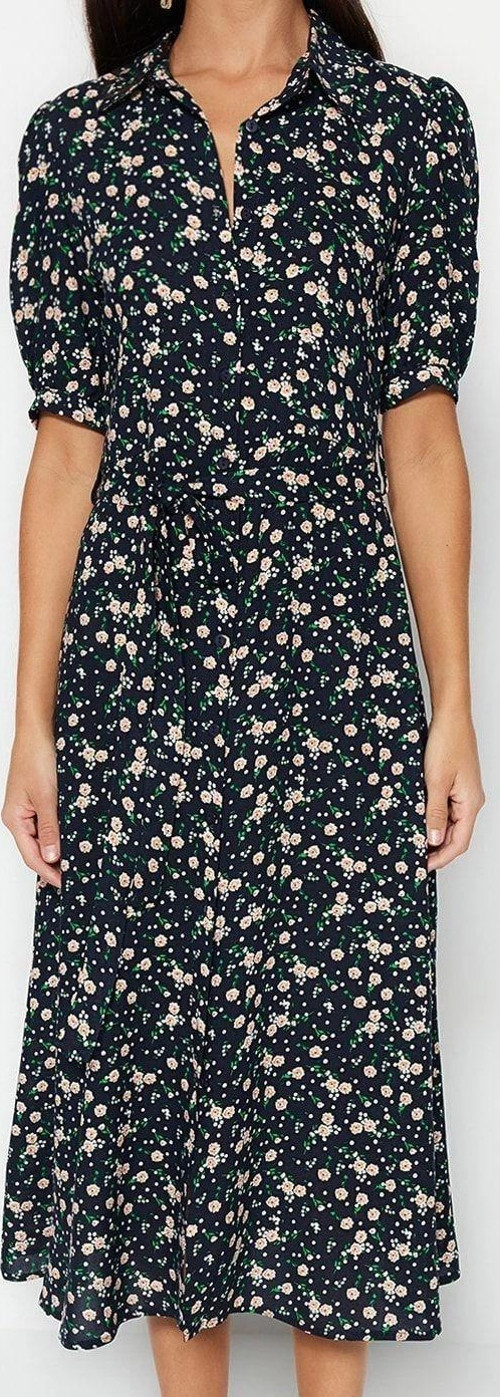 Moda Rahat Casual Günlük Shally Dokuma Gömlek Yaka Kısa Kol Gömlek Elbise Midi Boy Elbise