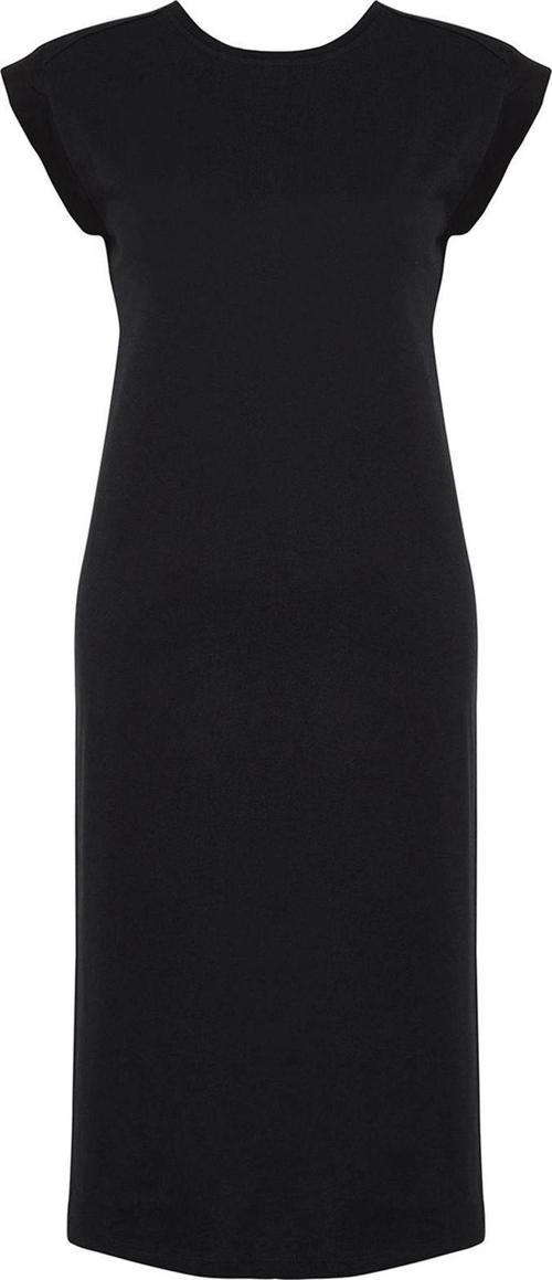 Kısa Kollu Bisiklet Yaka Haki Düz T-Shirt Elbise %100 Pamuk Ay Kol Shift Rahat Kesim Midi Elbise