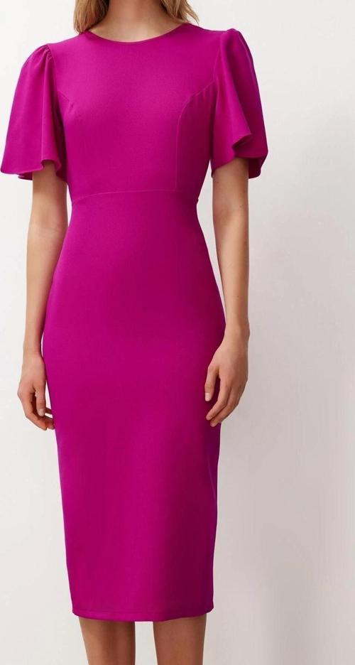 Moda Regular Gündüz Gece Finike Dokuma Bisiklet Yaka Kısa Kol Bodycone Midi Boy Elbise