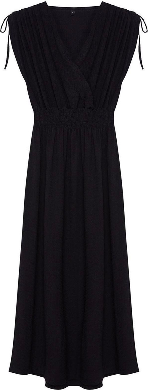 Moda Regular Casual Günlük Bürümcük Örme Kruvaze Kolsuz Kol Skater Midi Boy Elbise