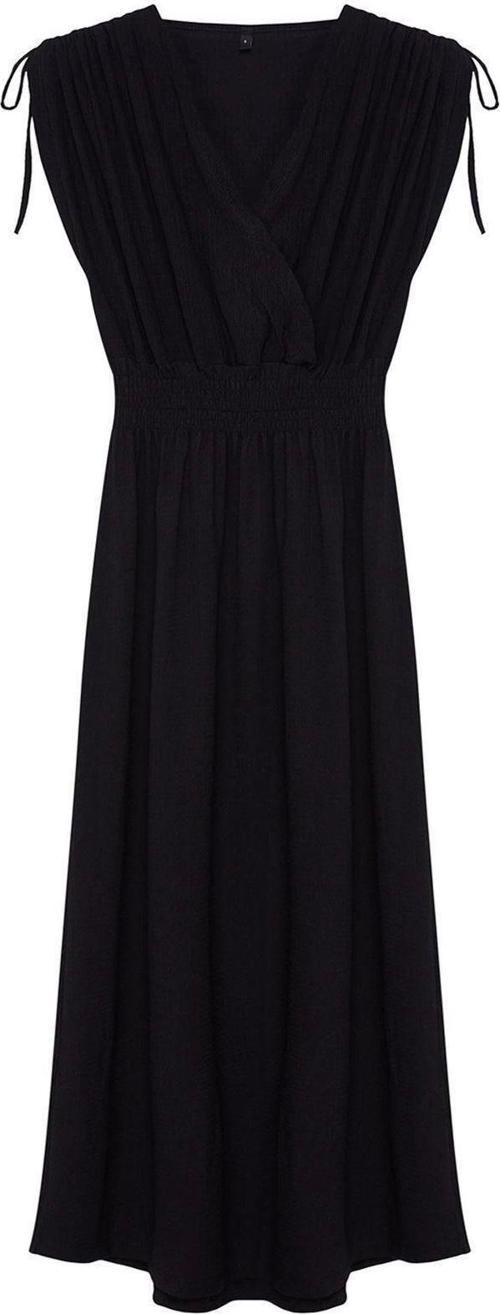 Moda Regular Casual Günlük Bürümcük Örme Kruvaze Kolsuz Kol Skater Midi Boy Elbise