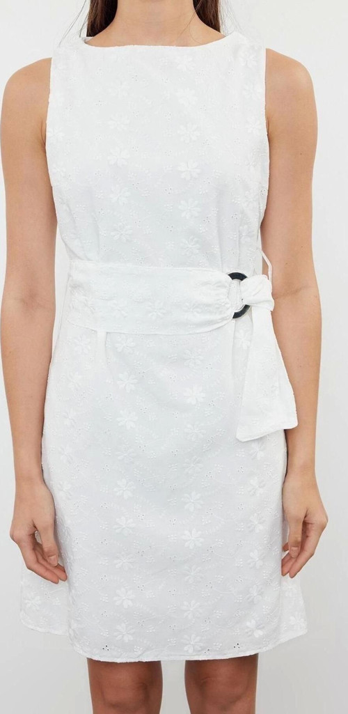 Moda Regular Gündüz Gece Brode Dokuma Bisiklet Yaka Kolsuz Kol A-Line Mini Boy Elbise