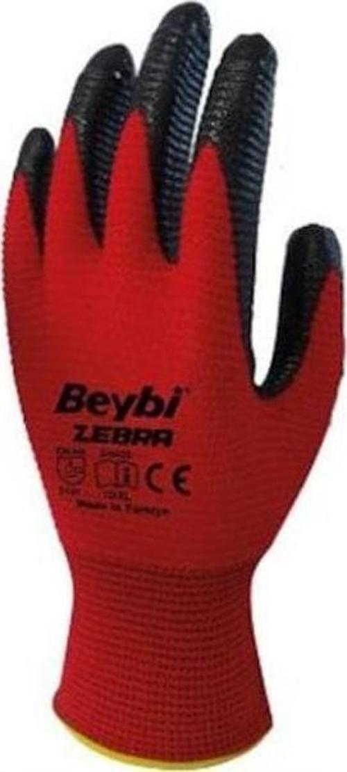 Zebra Nitril Kaplama Örme Eldiven Kırmızı İşçi Eldiveni (15 Çift)