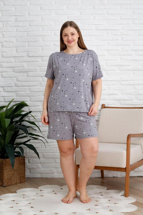 Büyük Beden Kısa Kol Şortlu Kadın Pijama Takımı