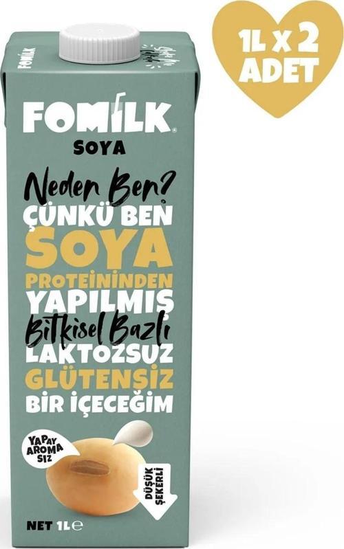 Soya Sütü Glutensiz Bitkisel Bazlı Laktozsuz Vegan 1 L x 2 Adet 