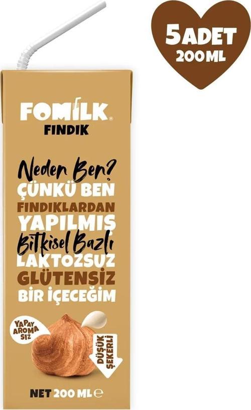 Fındık Sütü Glutensiz Bitkisel Bazlı Laktozsuz Vegan 200 Ml x 5 Adet