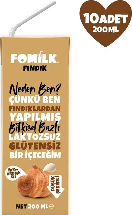 Fındık Sütü Glutensiz Bitkisel Bazlı Laktozsuz Vegan 200 Ml x 10 Adet