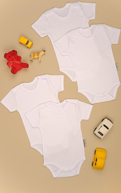 Pamuk Kısa Kollu 4'lü Paket Çıt Çıt Body Zıbın