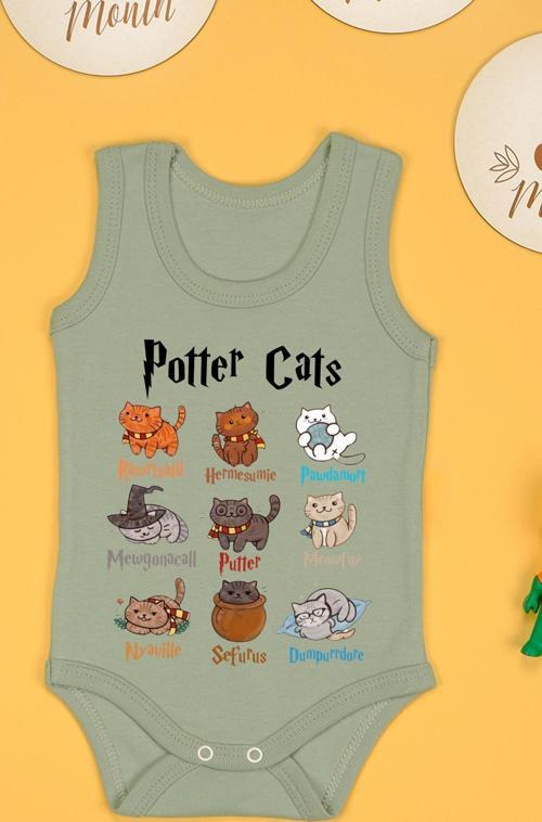 %100 Pamuklu Potter Cats Baskılı Yumuşak Doku Baskılı Zıbın & Body