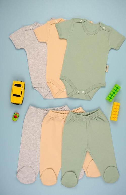 Pamuklu Yumuşak Kız - Erkek Bebek Uzun Kollu Omuz ÇıtÇıt 3'lü Patikli Takım