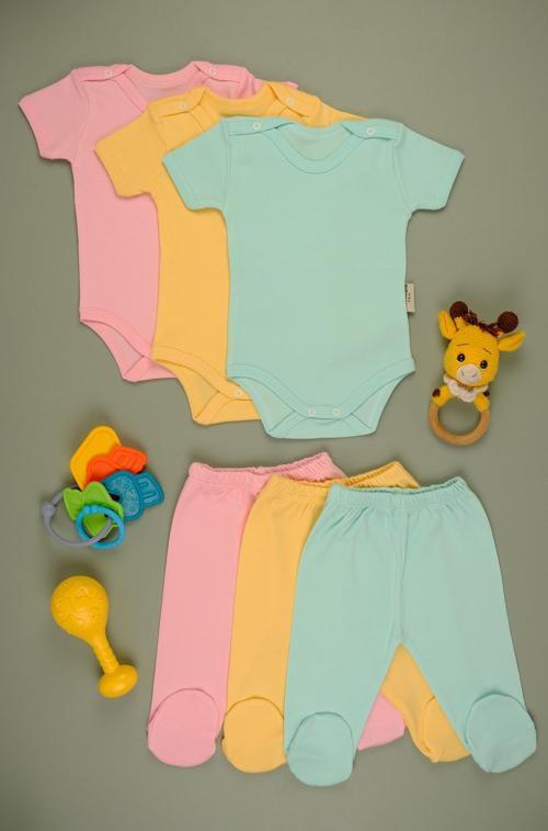 Pamuklu Yumuşak Kız - Erkek Bebek Uzun Kollu Omuz ÇıtÇıt 3'lü Patikli Takım