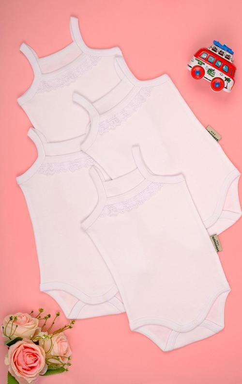 İp Askılı Pamuk Dantel Detaylı 4'lu Paket Çıt Çıt Zıbın