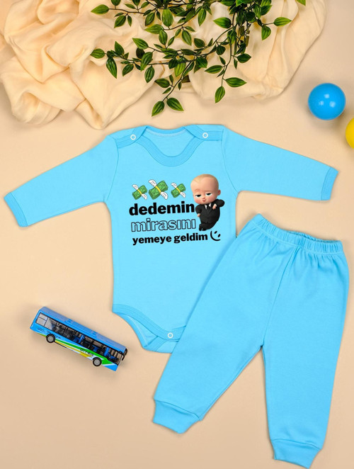 %100 Pamuklu Dedemin Mirasını Yemeye Geldim Baskılı Kız - Erkek Bebek & Çocuk Takım