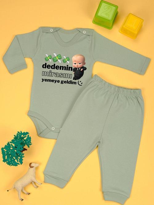 %100 Pamuklu Dedemin Mirasını Yemeye Geldim Baskılı Kız - Erkek Bebek & Çocuk Takım
