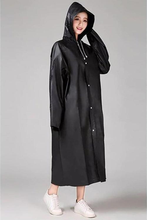 Siyah Kadın Erkek Yağmurluk Kapüşonlu Çıtçıtlı Eva Unisex Pratik Kapşonlu Yağmurluk XL Büyük Beden