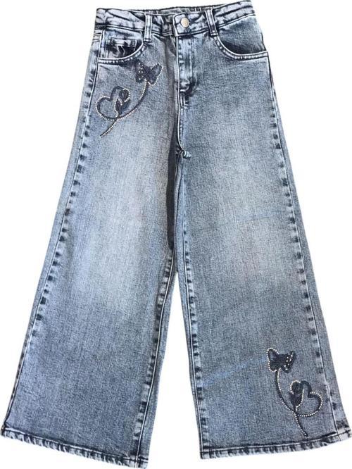 Kız Çocuk Kelebek Nakışlı Jean Pantolon