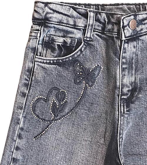 Kız Çocuk Kelebek Nakışlı Jean Pantolon