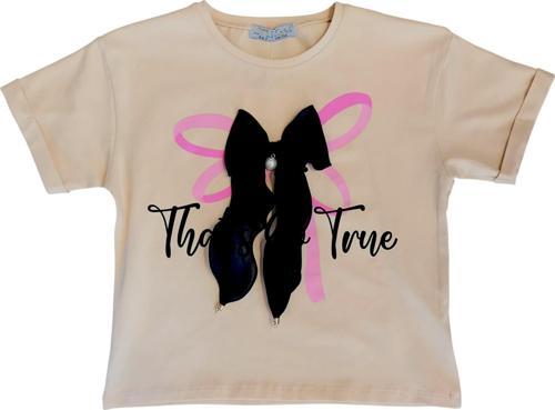 Kız Çocuk Fiyonk Aksesuarlı Tshirt