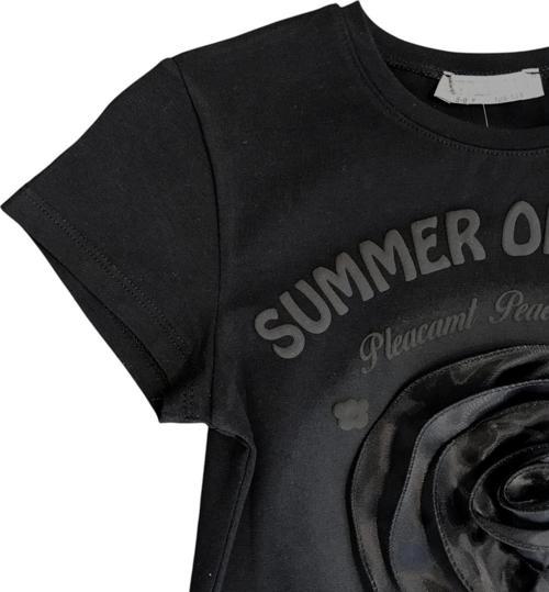 Kız Çocuk Gül Aksesuarlı Bağlamalı Tshirt