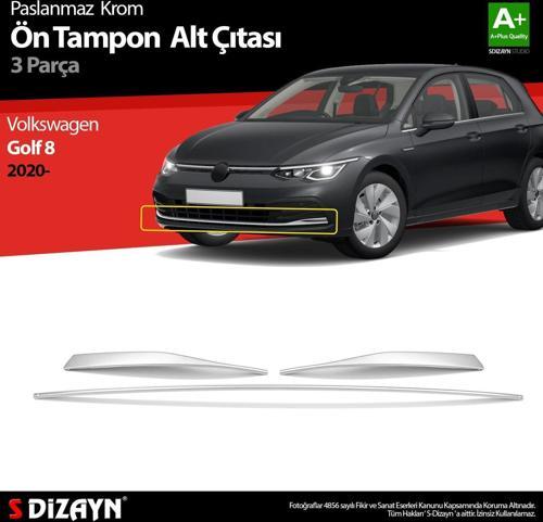 Volkswagen Golf Uyumlu 8 Hatchback Krom Ön Tampon Alt Çıtası 3 Parça. 2020 Üzeri Parça