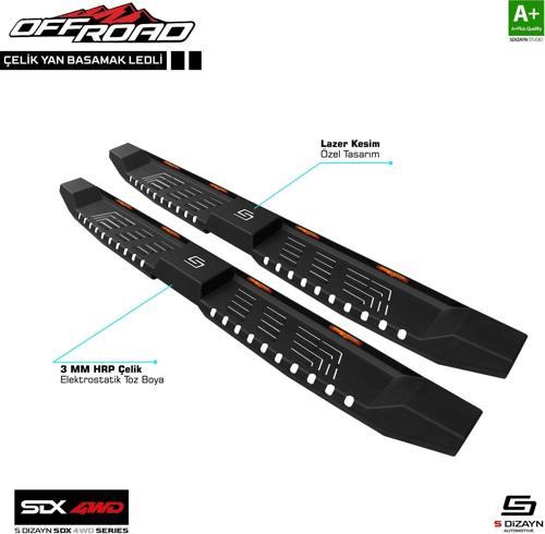 Nissan Navara Uyumlu 2 Çelik Yan Basamak 205 Cm Ledli V2 2005-2015 Sedan 4Wd Off Road Parça