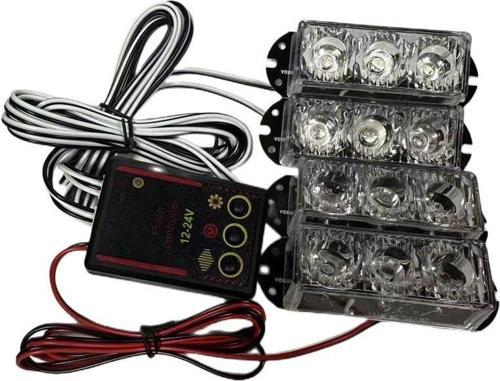 Çakar lamba 3x4 led kırmızı mavi 12-24v / LAPA534-3