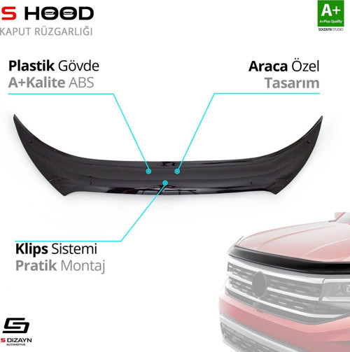 S-Dizayn Hyundai Uyumlu İx35 ABS Plastik Kaput Rüzgarlığı 2011 Üzeri A+Kalite Parça