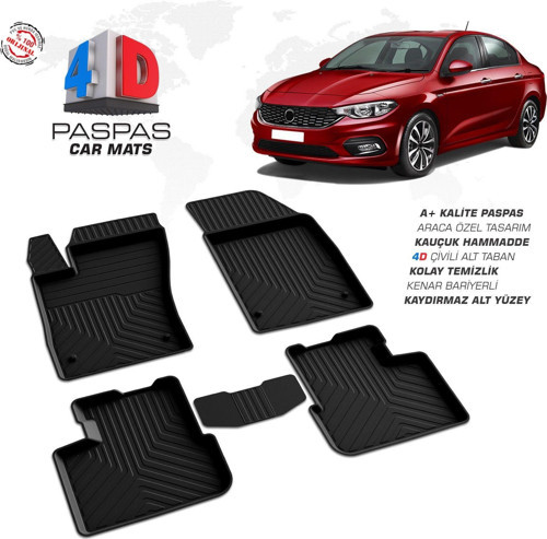 Fiat Egea SD 4D Araca Özel Havuzlu Kauçuk Paspas Siyah