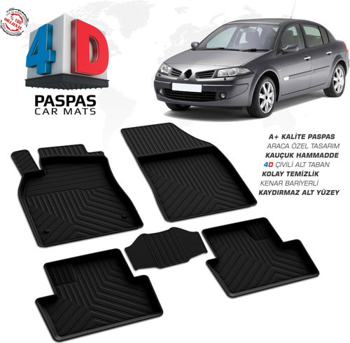 Renault Megane 2 SD 4D Araca Özel Havuzlu Kauçuk Paspas 2002-2008