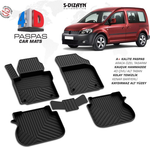 VW Caddy 4D Araca Özel Havuzlu Kauçuk Paspas 2004-2019