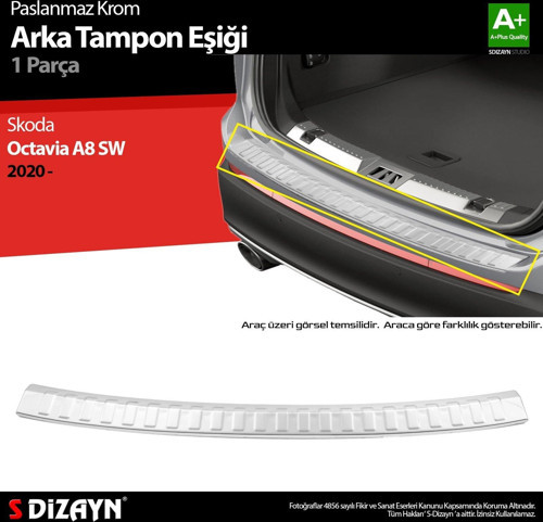 S-Dizayn Skoda Octavia 4 A8 SW Krom Arka Tampon Eşiği 2020 Üzeri