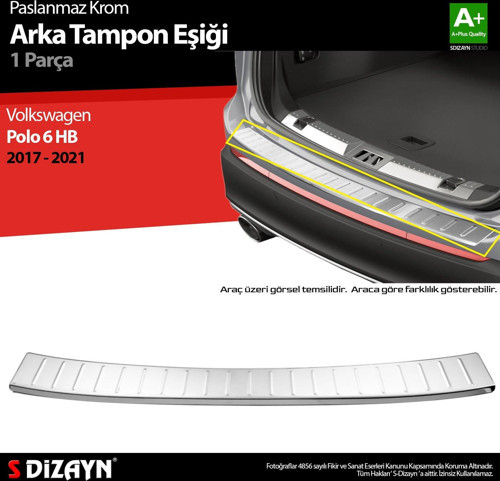 S-Dizayn VW Polo 6 HB Krom Arka Tampon Eşiği 2017-2021