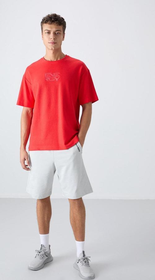 Fiesta Pamuklu Kalın Yüzeyi Dokulu Oversize Fit Baskılı Erkek T-Shirt - 88336