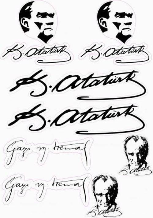 Atatürk İmza ve Silüet Sticker A4 Ebat