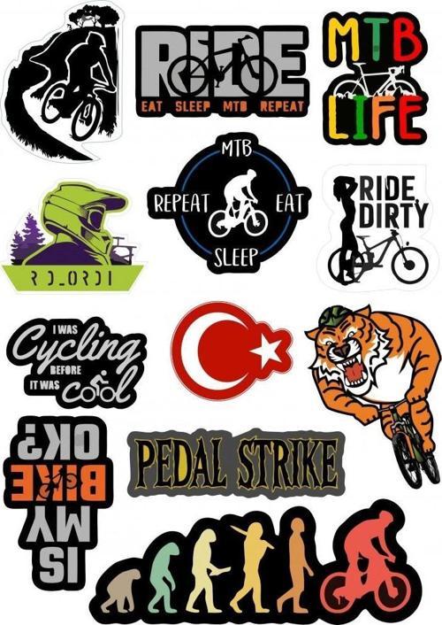 Dağ Bisikleti A4 Sticker Seti 12 Parça